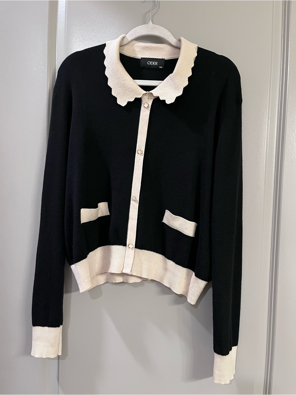 Cider Black and Cream Scalloped Collar Cardigan